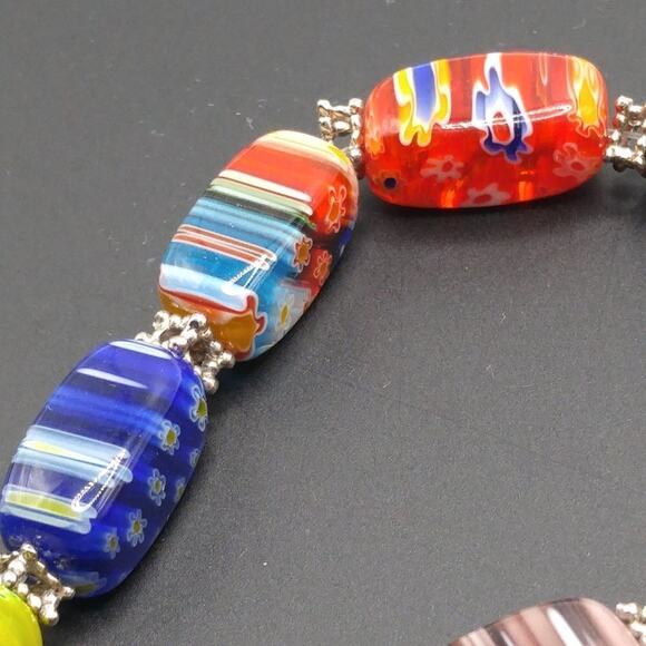 Large Bead Millefiori Lamp Work Murano Glass Necklace, 18 Inches - Picture 6 of 11